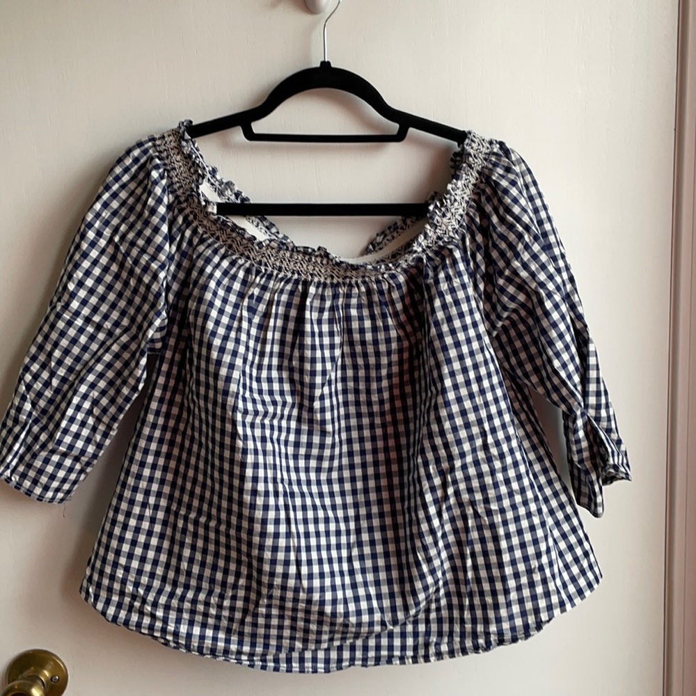 Madewell Navy and White Gingham Top